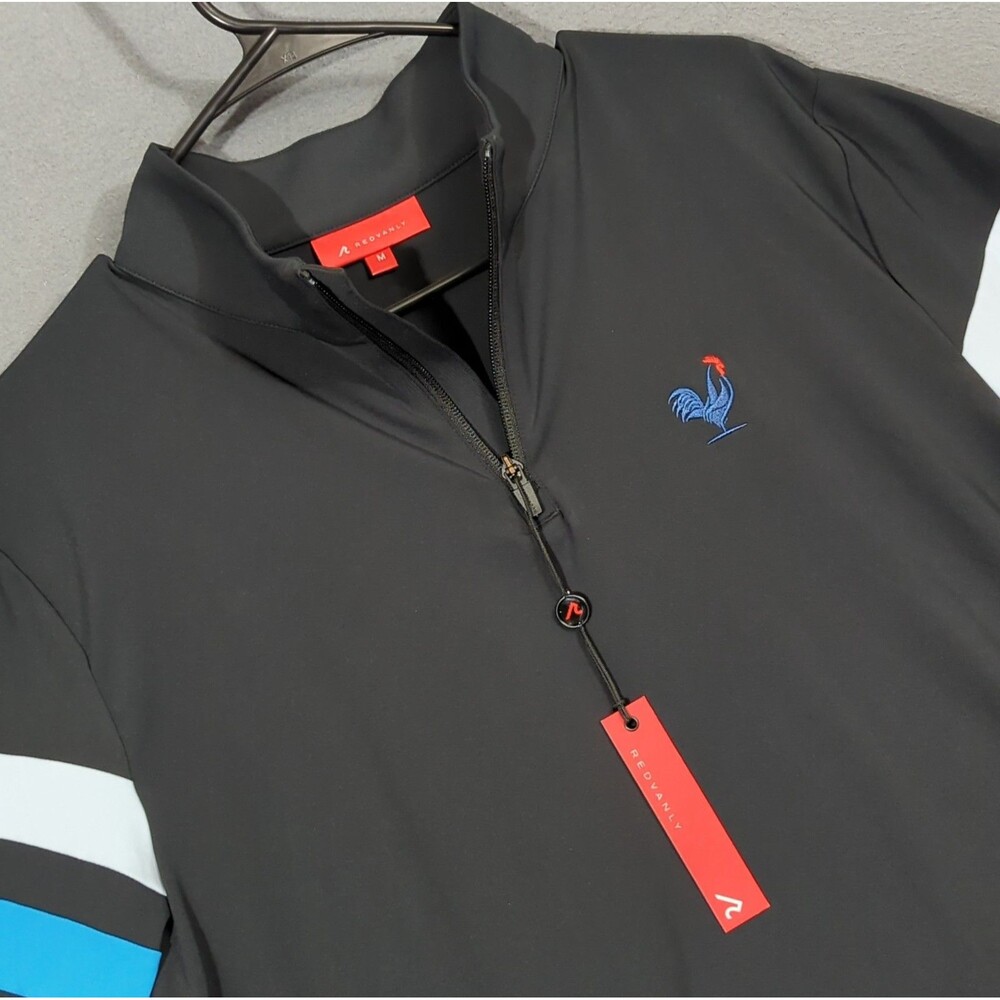 Redvanly Wilson 1/4 Zip Men's M Tuxedo Black Pullover Red Feather Golf Club Logo